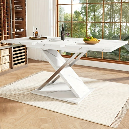 Uitschuiftafel – Verlengbare Tafel – Eettafel – Koffietafel – Moderne Design Tafel – Wit – Ruimtebesparend Uitschuifbaar – Stevige A-Frame Constructie