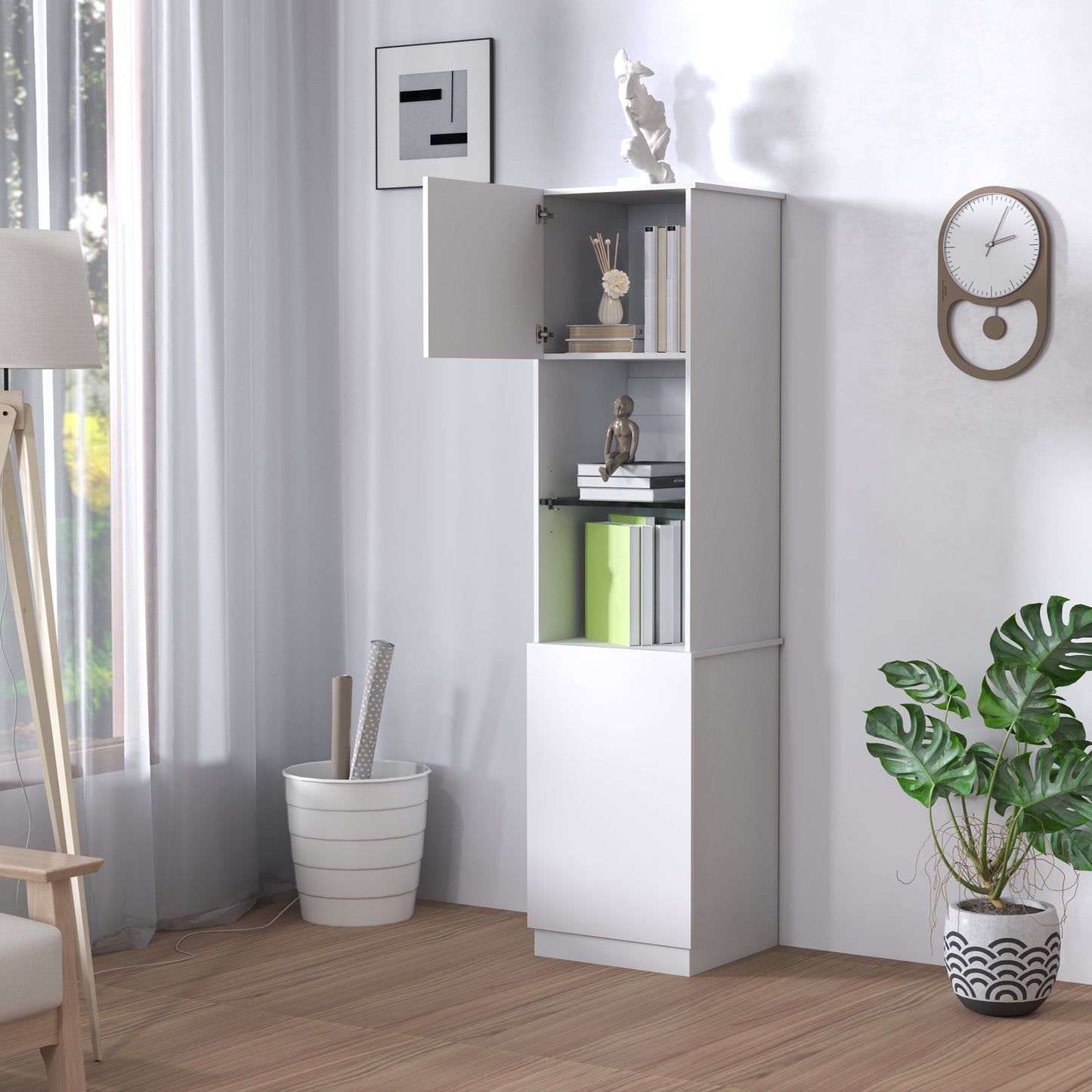 HOMCOM Storage Furniture Bookcase, Storage Shelf, with 2 Doors, Adjustable Shelves, for Living Room, Home Office, Bedroom, 40 x 38 x 160 cm White