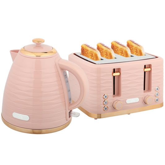 Ontbijtpakket Waterkoker – Broodrooster – Toaster – Kettle – 2-in-1 Set – Roze – 7 Bruiningsstanden – Ontdooien en Opwarmen