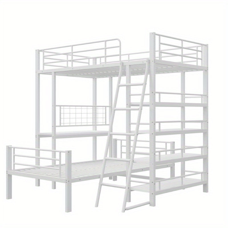 Hoogslaper – Loftbed – Stapelbed – Kinderbed – Eenpersoonsbed – Met Opbergrekken – 90x200 cm – Wit Metaal – Ruimtebesparend – Stevig