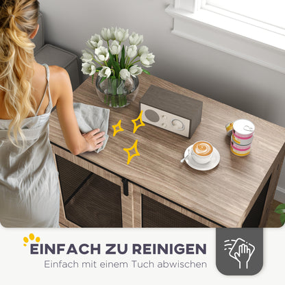 Hondenbench – Hondenhok – Dierenkooi – Hondenkooi – Reisbench – Duurzaam Spaanplaat – Schuifdeuren Met Slot – 98x60x78 cm – Lichtbruin