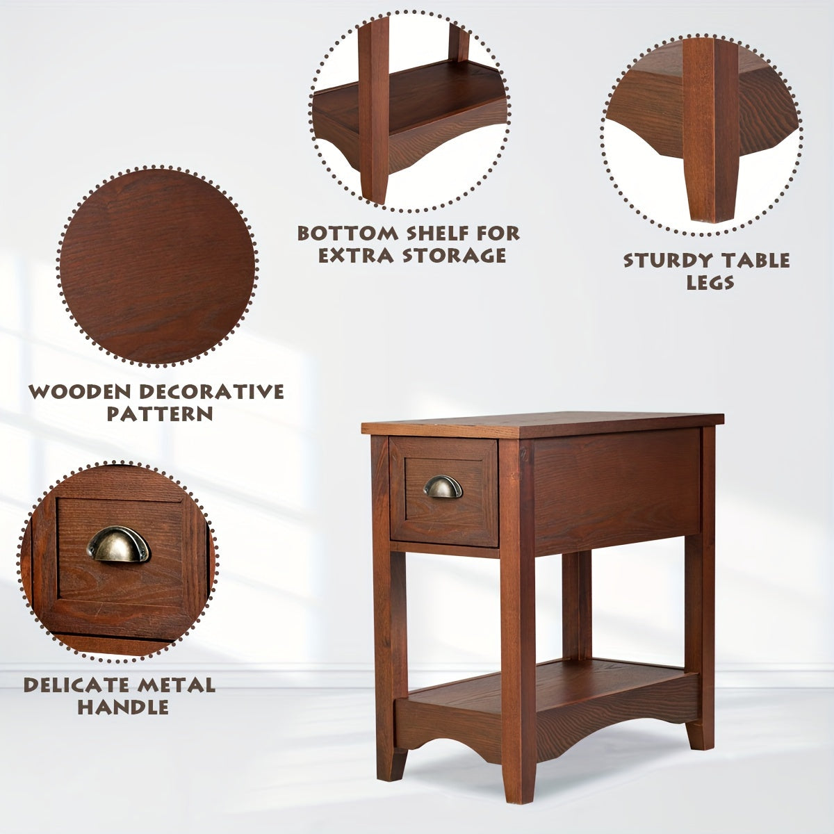 Bijzettafel – Sofa Tafel – Nachtkastje – Koffietafel – Side Table – Met Lade en Plank – Compact Rood 56x33x58,5 cm