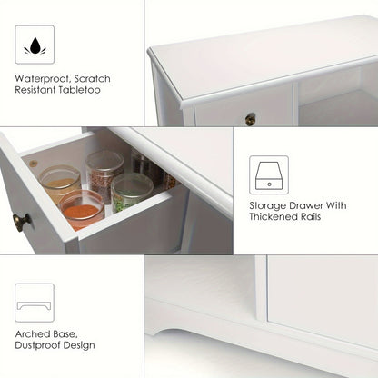 Kealive Kitchen Storage Cabinet Sideboard Featuring a Microwave Stand, Adjustable Shelves, And Doors Suitable for The Kitchen, Dining Room, Or Living Room, in White, Measuring 90 X 40 X 82 Cm.