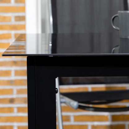 Aluminium Tuintafel – Terrastafel – Balkontafel – Tuinmeubel – Buiten Tafel – Gehard Glasblad – 6 Personen – Zwart – Weerbestendig – Verstelbare Antislipvoeten