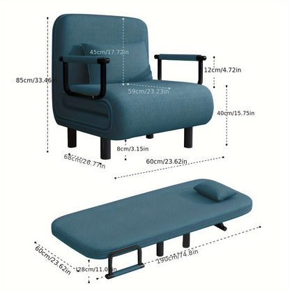 Slaapbank – Slaapfauteuil – Logeerbed – Zitbank – Relaxstoel – Verstelbare Rugleuning 5 Standen – Comfortabele Kussens & Gouden Metalen Armleuningen – Blauw – Draagvermogen 200 kg – 60x68x85 cm – Modern Design