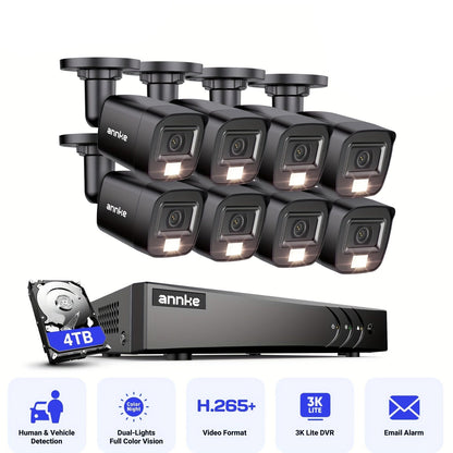 Beveiligingscamera – Camerabewaking – Inbraakbeveiliging – Kluscamera – 16-kanaals DVR met 4TB opslag – AI Mens- en Voertuigdectie & Nachtzicht 20m