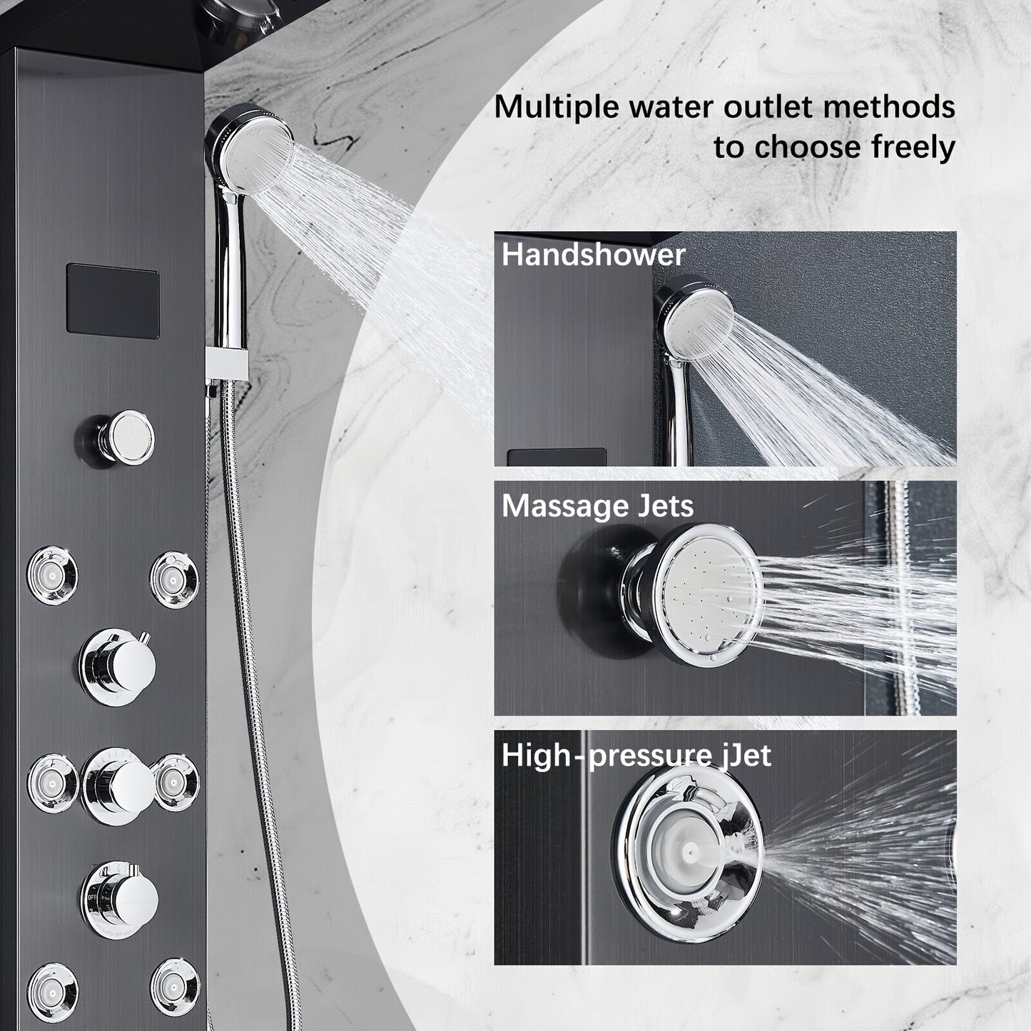 Doucheset – Douchepaneel – Regendouche – Watervaldouche – Handdouche – 6-in-1 Functioneel – RVS Matzwart Met LCD Temperatuurdisplay