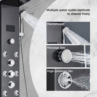 Doucheset – Douchepaneel – Regendouche – Watervaldouche – Handdouche – 6-in-1 Functioneel – RVS Matzwart Met LCD Temperatuurdisplay