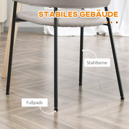 Eetkamerstoelen – Stoel – Kuipstoel – Keukenstoel – Zithoekstoel – Linnen Look Bekleding – Stalen Frame – Set Van 2 – Beige – Ergonomische Rugleuning – Antislip Voetdoppen