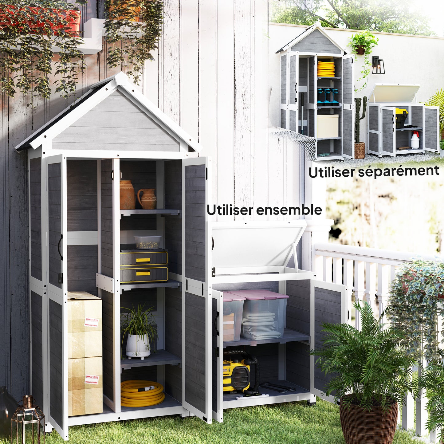 Tuinhuisje – Tuinkast – Tuinschuur – Tuinberging – Berging – Hout – Weerbestendig Asfalt Dak – Verstelbare Legplanken – Grijs
