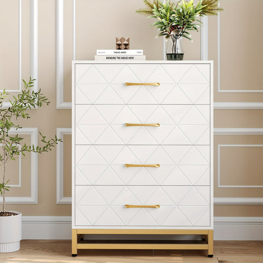 Ladeblok – Ladekast – Nachtkastje – Bureaukast – Opbergkast – Wit met Zwart Frame – 4 Lades – Massief Hout en Metaal – Compact Lager dan 69 cm