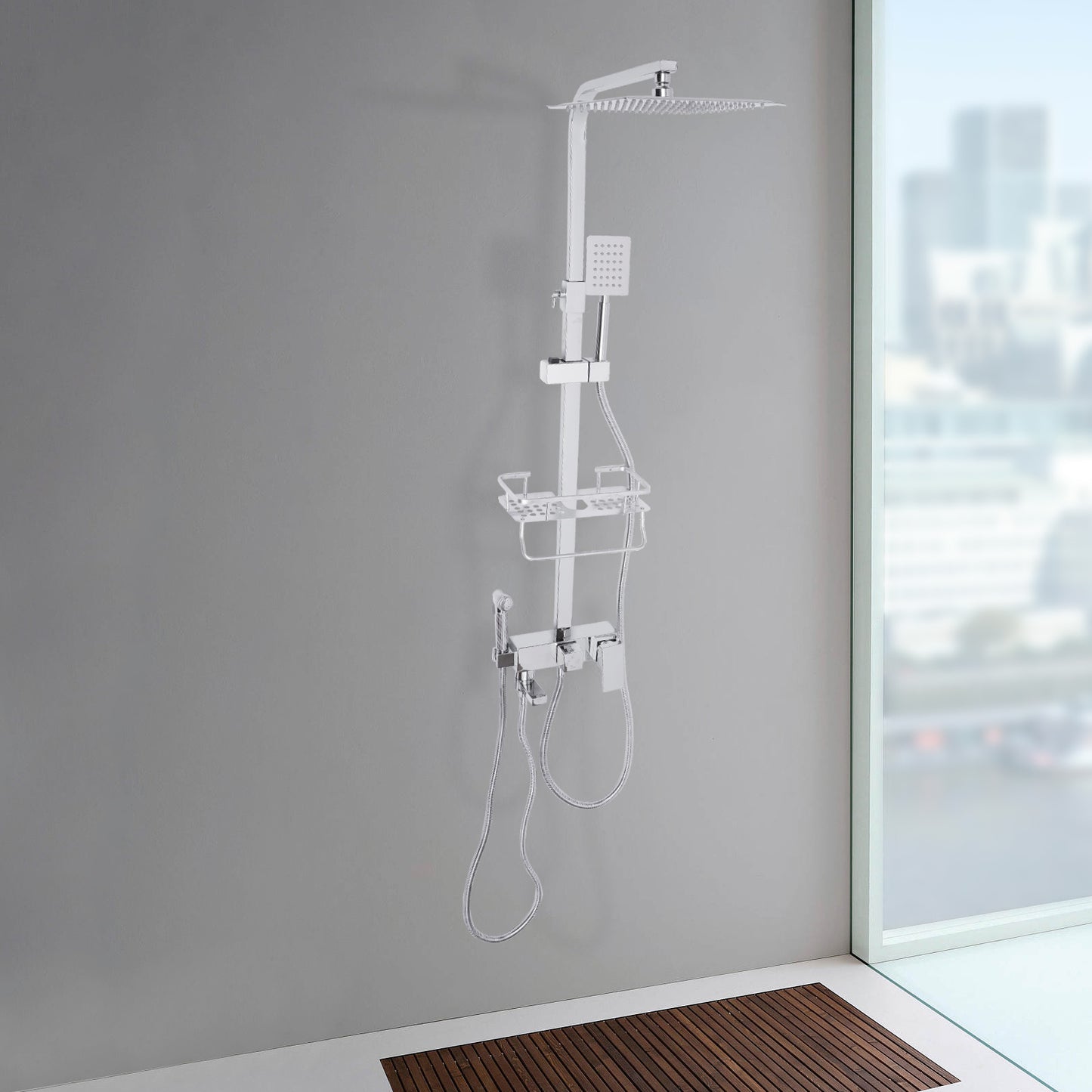 Doucheset – Douchekraan – Douchekop – Badkraan – Douchekraan Thermostatisch – Hoogwaardig Koper & RVS – Verstelbaar 73-116 cm – Wandmontage
