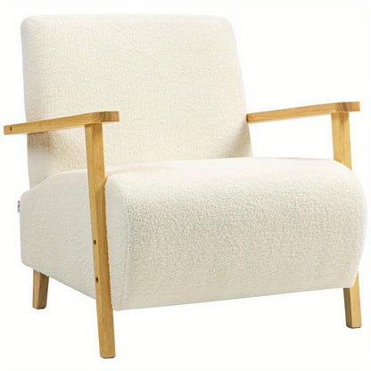 Fauteuil – Lounge Chair – Relaxstoel – Zitstoel – Relaxfauteuil – Handmatig Verstelbaar – Stevige Houten Poten 120 kg – Crème Wit Met Beige Armleuningen