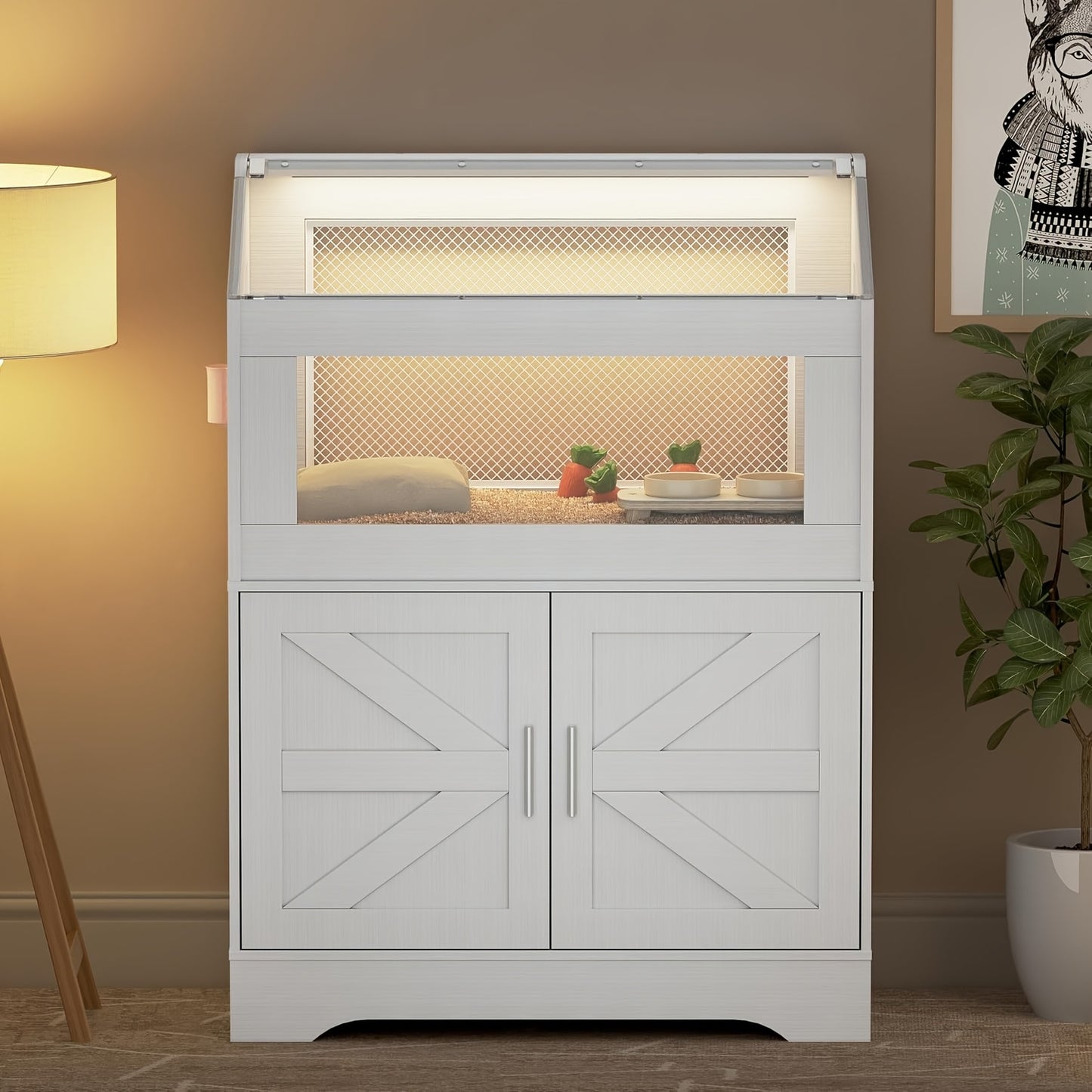 Hamsterkooi – Houten Kooi – Knaagdierkooi – Rattenkooi – Caviakooi – Ruime Kooi 108x80x40 cm – Met Ventilatie & Opbergruimte – Wit