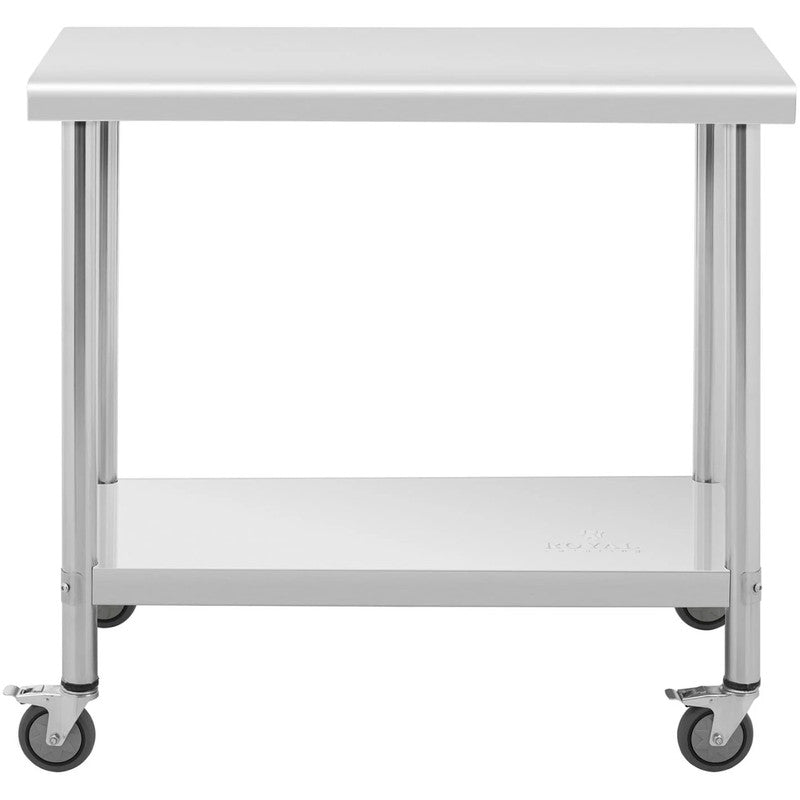 Werktafel RVS – Werkbank – Keukentafel – Werkbank Op Wielen – RVS Werktafel Met Plank – 70x100 cm – 95 Kg Draagkracht