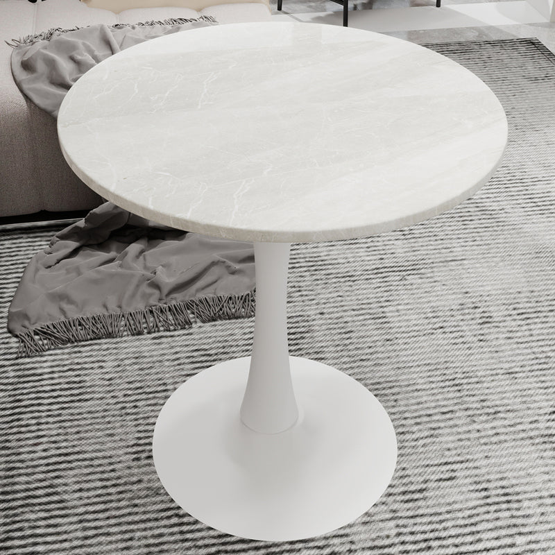 Ronde Tafel – Eettafel – Salontafel – Bijzettafel – Werktafel – Kunstmarmer Blad – 70 cm Diameter – Wit Met IJzeren Poot – Geen Montage Nodig