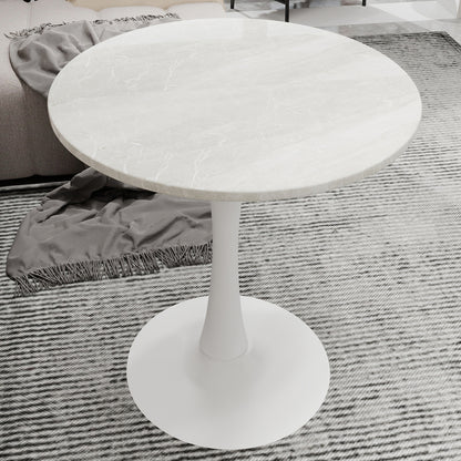 Ronde Tafel – Eettafel – Salontafel – Bijzettafel – Werktafel – Kunstmarmer Blad – 70 cm Diameter – Wit Met IJzeren Poot – Geen Montage Nodig
