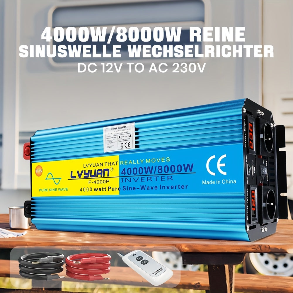 LVYUAN Pure Sine Wave 4000W Power Inverter, 4000W Rated Power Car Electronic Inverter, 8000W (Peak) Power Converter, Car Household High Power Outdoor Camping Emergency Backup Convert Highly Efficient And Stable Compatible Wit