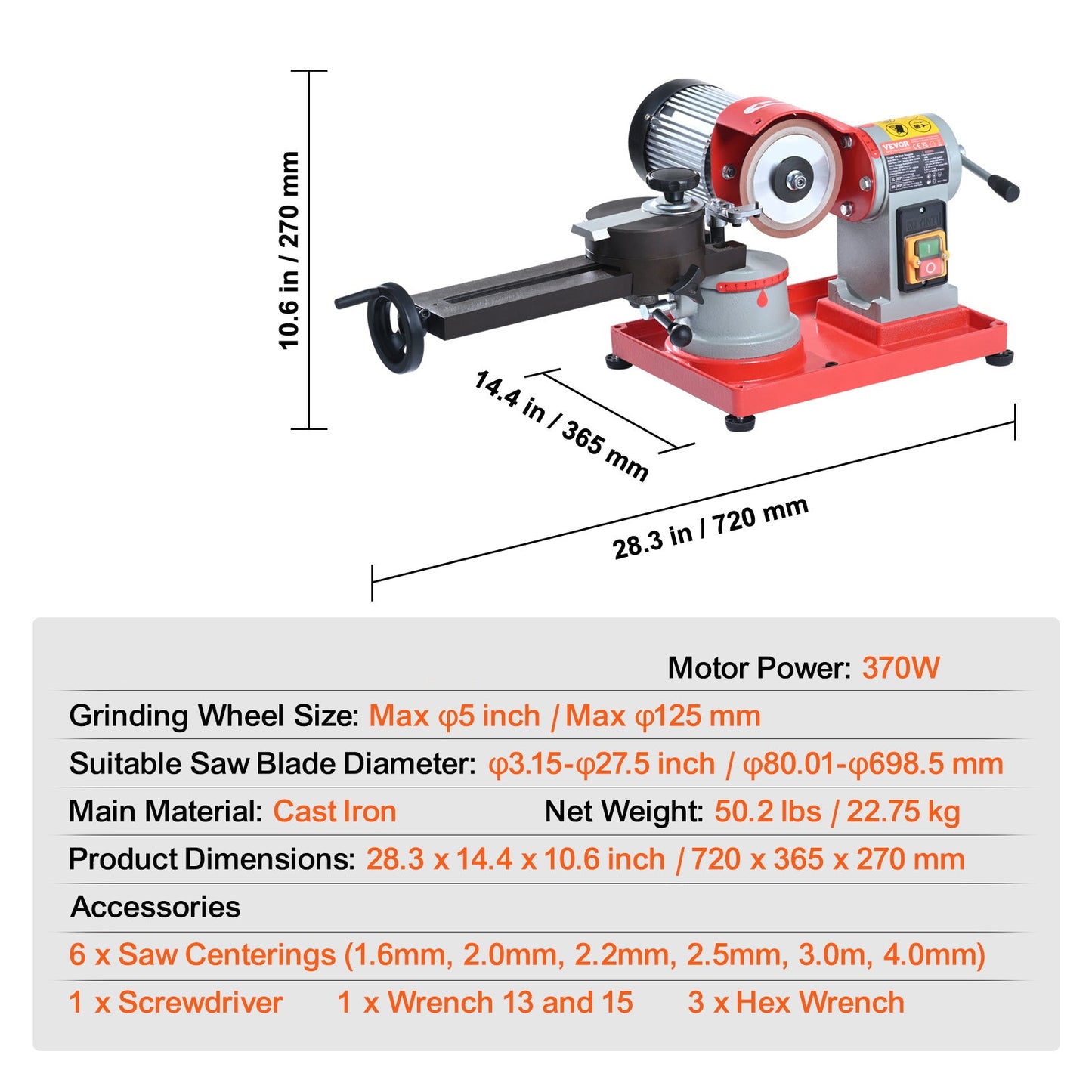 Cirkelzaagslijper – Zaagbladslijper – Slijpmachine Zaagbladen – Bladslijper – Zaagblad Scherpmaker – 370W Motor – 3600 RPM Snelheid
