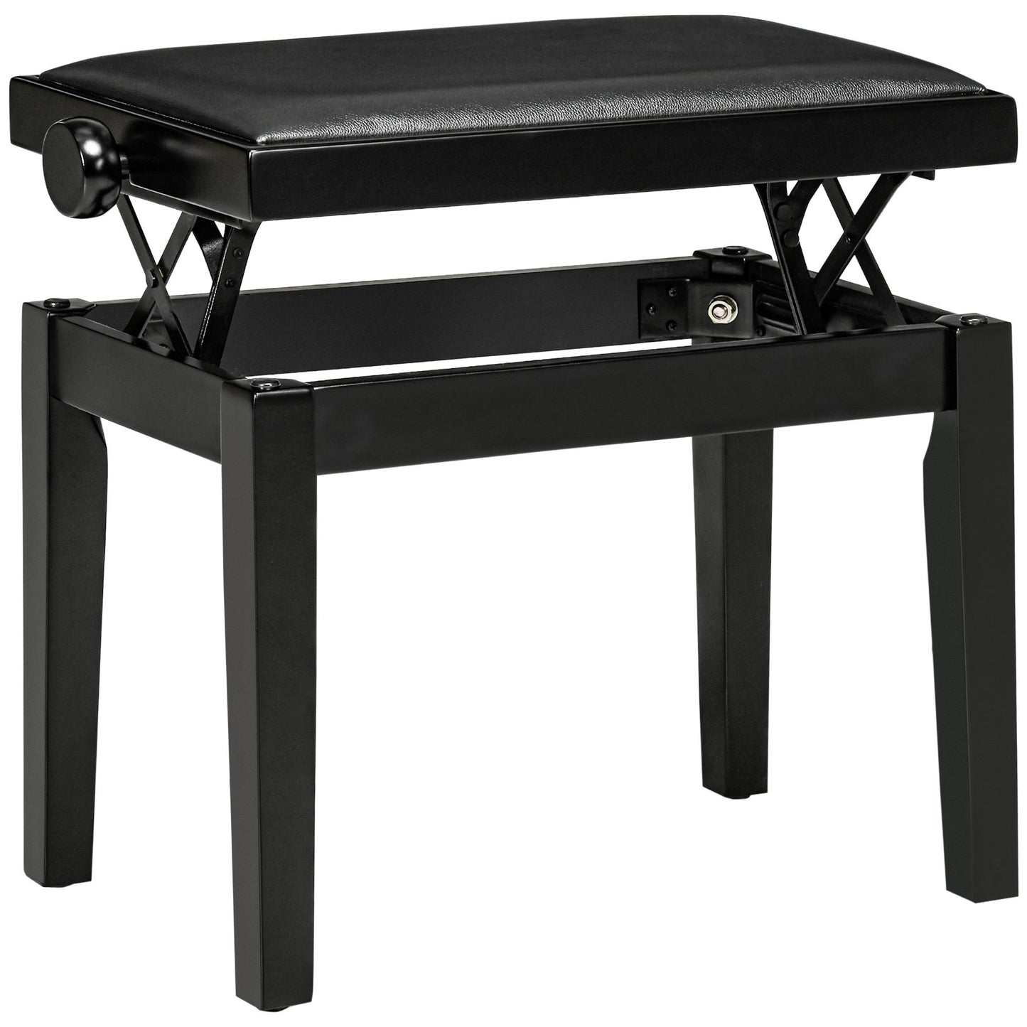 Pianobank – Piano Kruk – Keyboard Bank – Muziekbank – Zwarte Verstelbare Hoogte – Kunstleer Zitting – Massief Rubberhout Frame – Hoogglans Afwerking