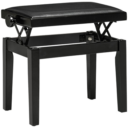 Pianobank – Piano Kruk – Keyboard Bank – Muziekbank – Zwarte Verstelbare Hoogte – Kunstleer Zitting – Massief Rubberhout Frame – Hoogglans Afwerking