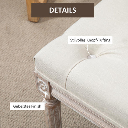 Poef met opbergruimte – Opberghocker – Hocker – Opbergbankje – Voetenbank – Gestoffeerde zitting – Stevige houten poten – 80x40x43 cm – Creme linnenlook