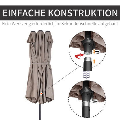 Grote Ovale Parasol – Zonnescherm – Terrasparasol – Dubbele Parasol – Marktparasol – Handzwengel – Lichtbruin Polyester – Windbestendig & XXL Schaduw