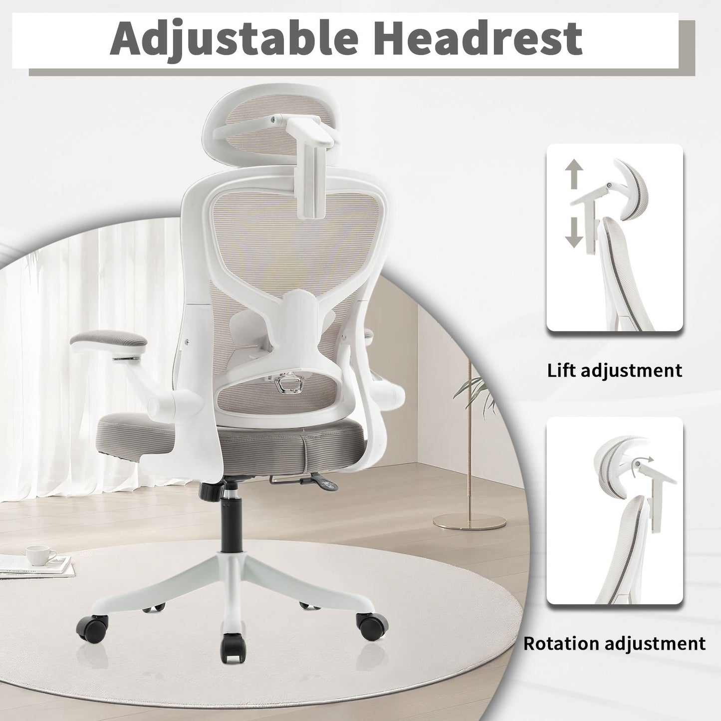 Ergonomic Office Chair, Desk Chair with Adjustable Headrest, Armrests, Lumbar Support, Swivel Chair, Rocker Function, Mesh Executive Chair, Back-Friendly, Office Chair 150 kg