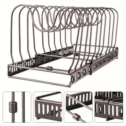 Pannenrek – Pannendekselhouder – Keukenkast Organizer – Opbergrek – Dekselhouder – Verstelbaar 30-59 cm – Roestbestendig Staal – 10 Lagen Ruime Capaciteit