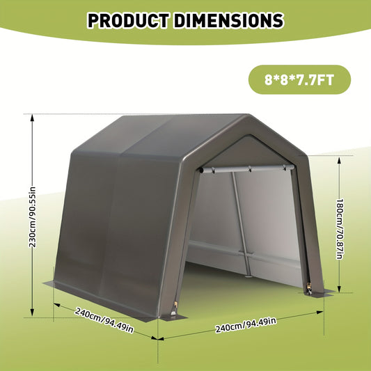 Carport – Overkapping – Tuinoverkapping – Garage Tent – Opslagtent – Waterdicht PE Materiaal – Versterkt Metalen Frame – Roll-Up Ritsdeuren – Afmeting 243x243x235 cm – UV Bestendig – Grijs