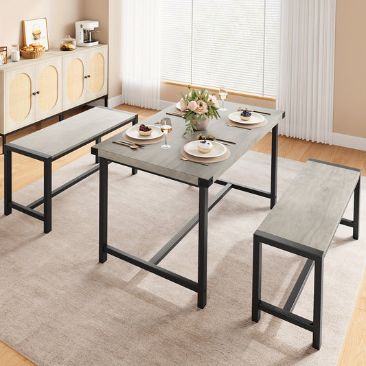 Bar Tafel Set – Bistro Set – Bar Meubel – Eettafel Set – Compact Meubel – Ruimtebesparend Design – Drie-Laagse Opbergruimte – Grijs MDF & Metaal