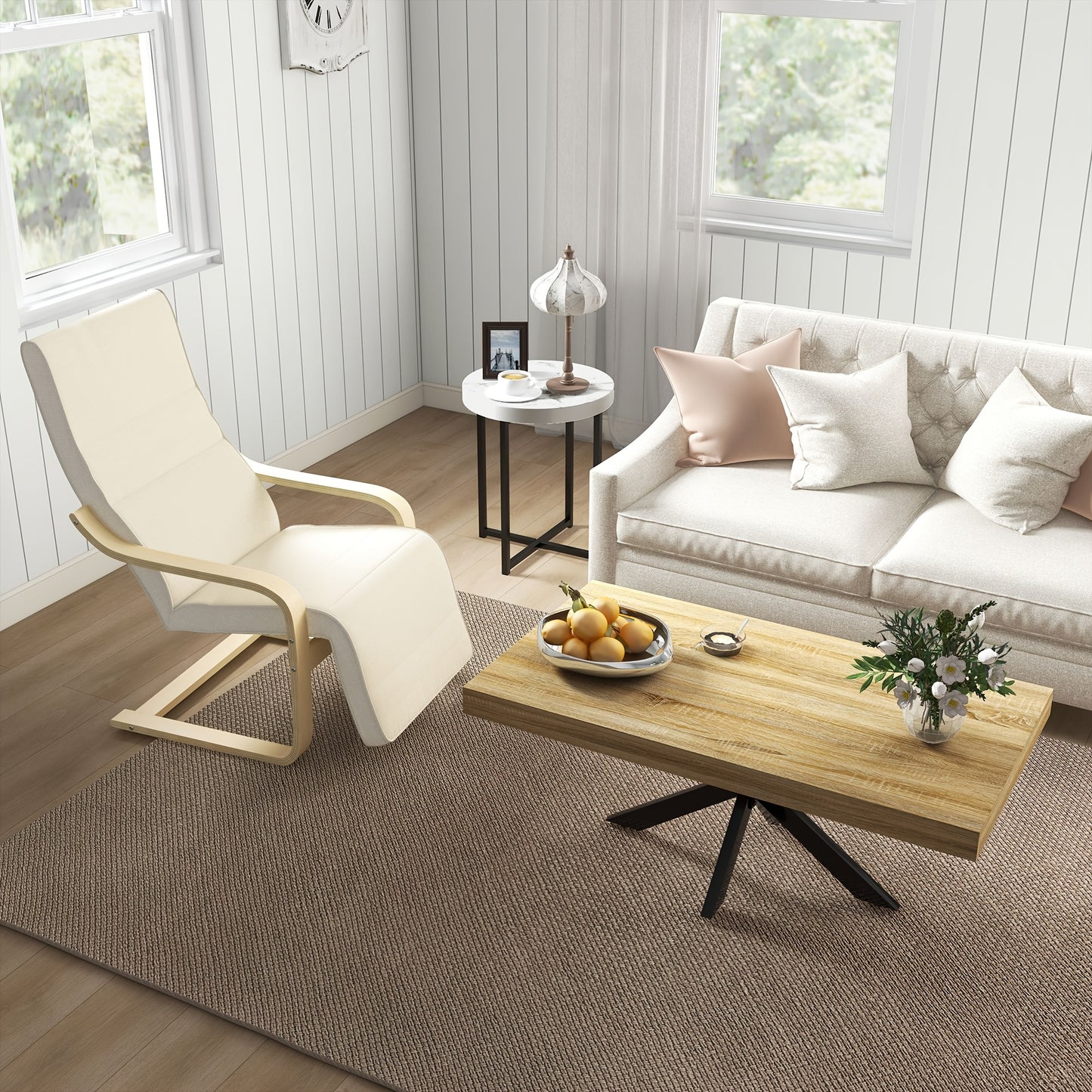 Loungestoel – Fauteuil – Relaxstoel – Woonkamerstoel – Tuinstoel – Verstelbare Voetensteun – Geschikt Voor Harde Vloeren