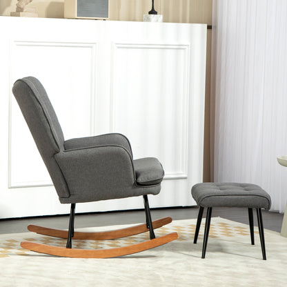 Draaifauteuil – Relaxstoel – Zithoekstoel – Lounge Stoel – Fauteuil Met Voetenbank – Donkergrijs Linnenlook – 360° Draaibaar – Max 130 kg Belastbaar