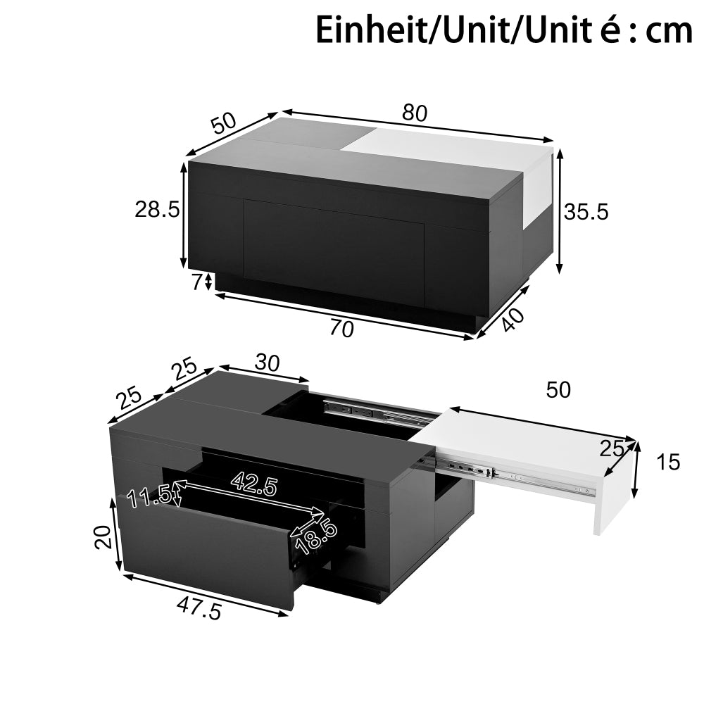 Moderne Salontafel Uittrekbaar – Opbergtafel – Lift-Top Tafel – Opbergmeubel – Zwart-Wit – Ruimtebesparend – Duurzame Constructie