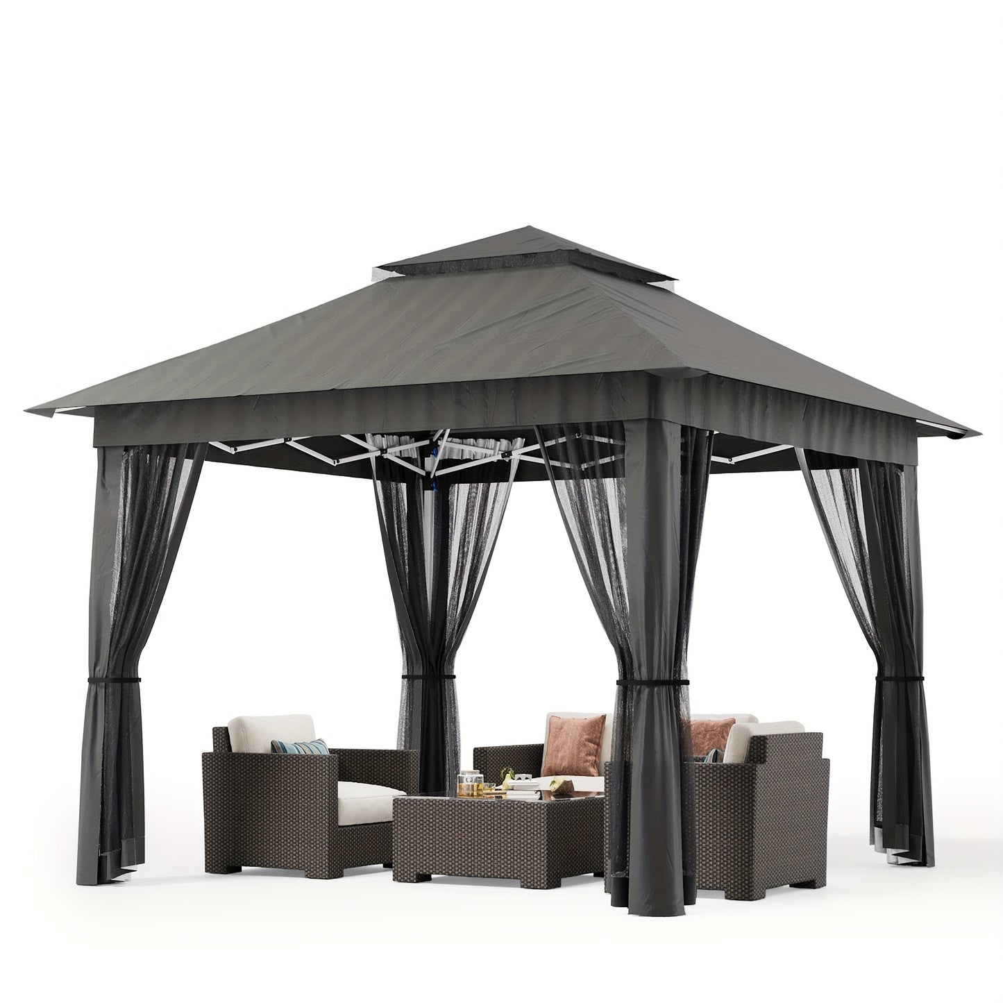 Partytent – Tuinpaviljoen – Paviljoen – Easy-Up Tent – Vouwtent – 3,35x3,35 m – Waterdicht Met Muskietennet – Verstelbare Hoogte – UV-Bescherming – Inclusief Draagtas