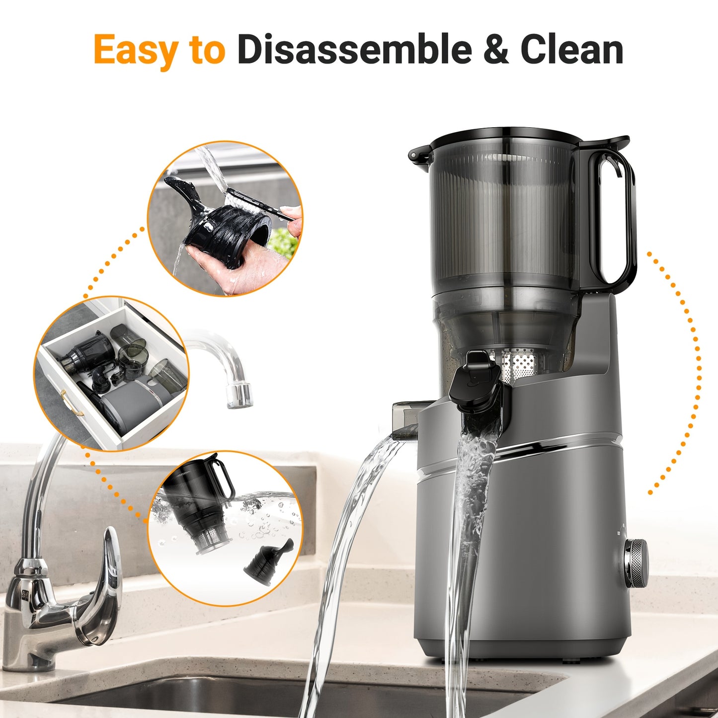 Slowjuicer – Sapcentrifuge – Juicer – Sapextractor – Slowmixer – Extra Brede 135mm Opening – Driedubbel Filtratiesysteem – 2L Grote Capaciteit – 250W Krachtige Motor – Silvery Variant