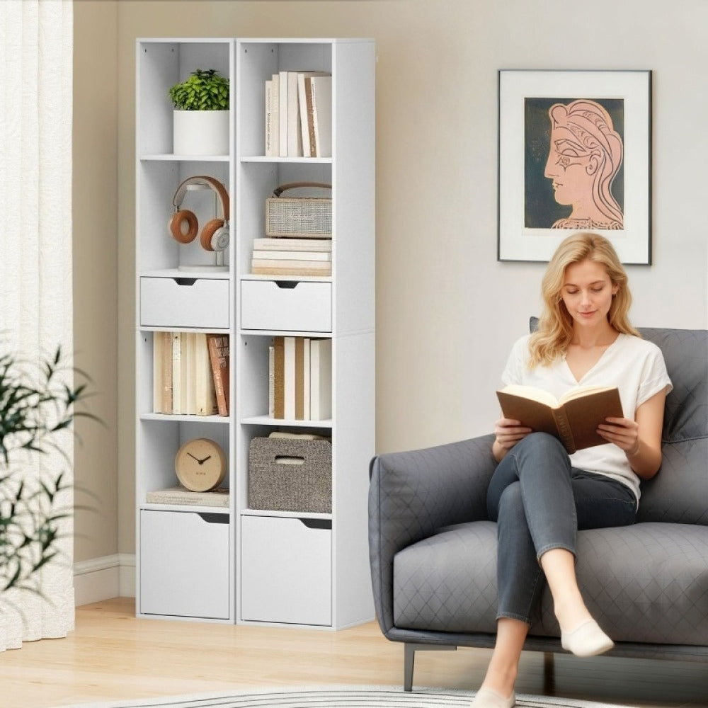 Boekenkast – Boekenrek – Vakkenkast – Opbergkast – Wandkast – 6-laags – Verstelbare Planken – Deuren & Lades – Ruimtebesparend Verticaal Design – Stevige Kunststof Constructie – Wit