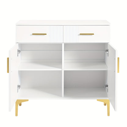 Modern Sideboard with 2 Doors And 2 Drawers - Storage Cabinet with Metal Handles And Metal Feet for Living Room, Hallway Or Dining Room.