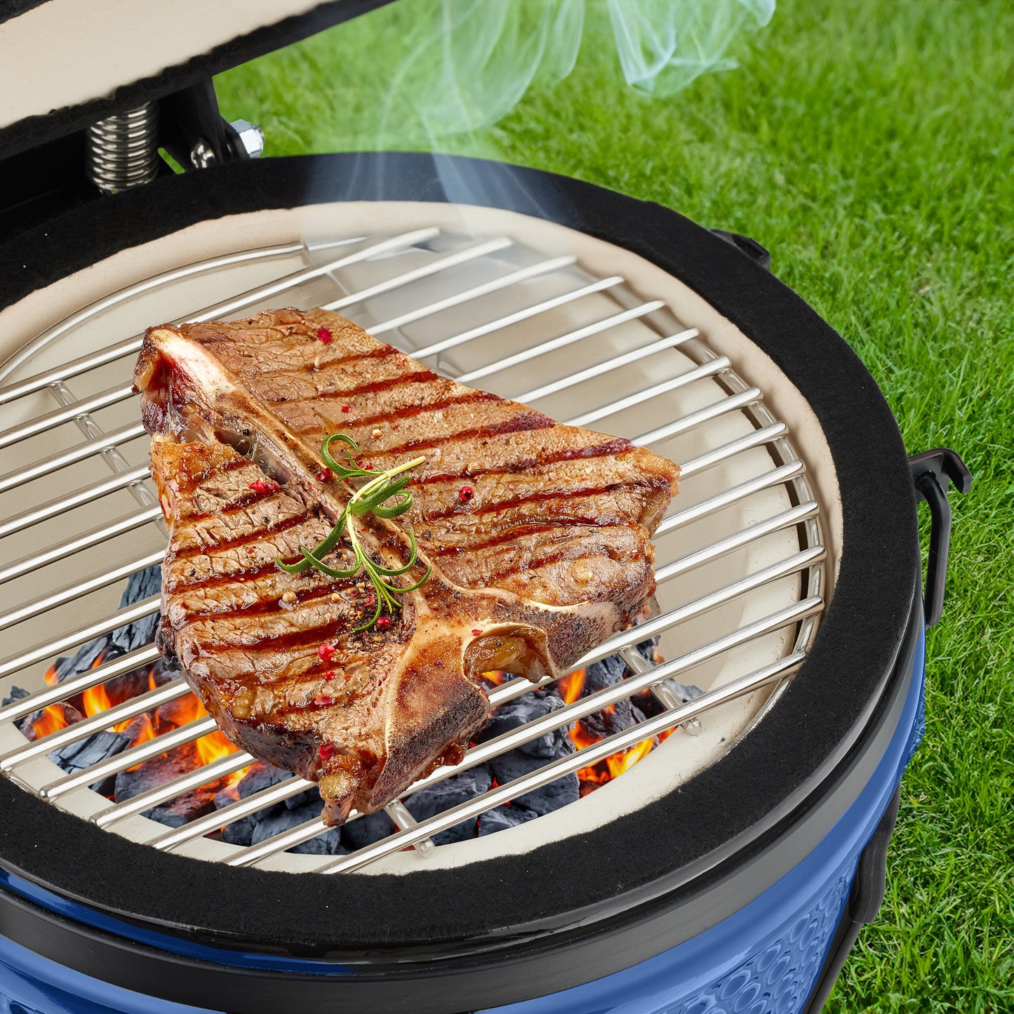 Kamado Grill – Houtskoolbarbecue – Keramische BBQ – Ronde Grill – Buitenoven – Rood – Ø 32 Cm – Geïntegreerde Thermometer – Optimale Warmteverdeling