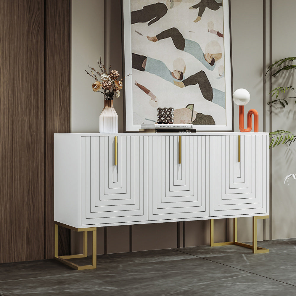 Sideboard Kast – Dressoir – Opbergkast – Buffetkast – Woonkamerkast – Donkergrijs Met Gouden Accent – Verstelbare Planken – U-Vormige Deuren – Duurzaam Niet-Houten Materiaal – Eenvoudige Montage