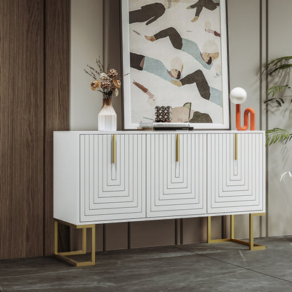 Sideboard Kast – Dressoir – Opbergkast – Buffetkast – Woonkamerkast – Donkergrijs Met Gouden Accent – Verstelbare Planken – U-Vormige Deuren – Duurzaam Niet-Houten Materiaal – Eenvoudige Montage