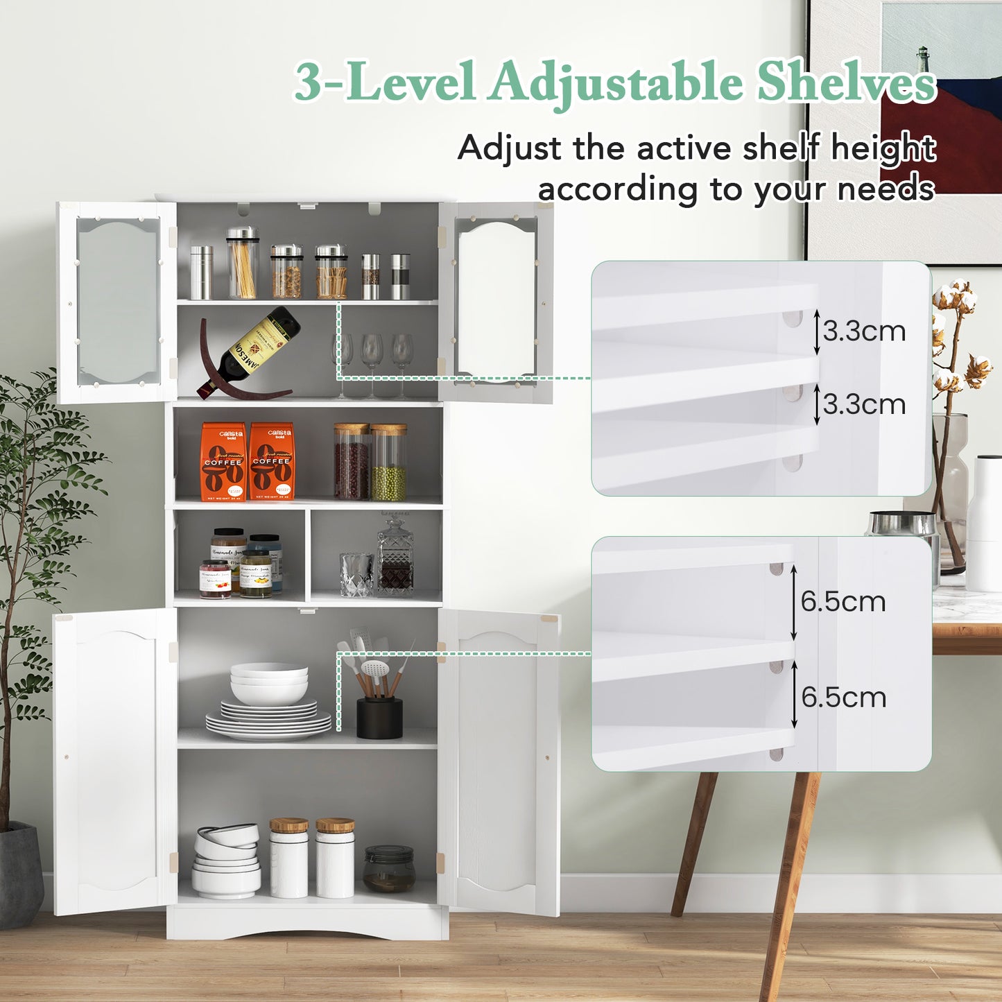 Badkamerkast – Opbergkast – Hoog Kastje – Badkamermeubel – Opbergrek – Gehard Glas – Verstelbare Planken – Anti-Kantel Systeem – 60x30x148,5 cm