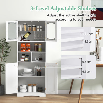 Badkamerkast – Opbergkast – Hoog Kastje – Badkamermeubel – Opbergrek – Gehard Glas – Verstelbare Planken – Anti-Kantel Systeem – 60x30x148,5 cm