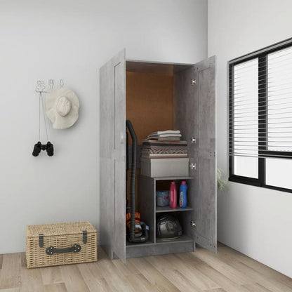 Kast – Kledingkast – Opbergkast – Bergkast – Garderobekast – Beton-grijs – Behandeld Hout – 82,5x51,5x180 cm – Vrijstaand – Weerbestendig