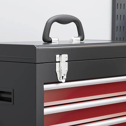 HOMCOM Workshop Cart on Wheels, Mobile Tool Cart with Removable Toolbox, 5 Drawers and Lockable Cabinet, 60 x 28 x 105 cm, Red