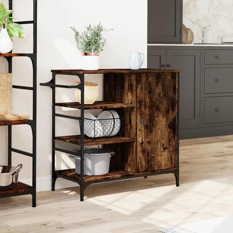 Keukentrolley – Keukenwagen – Serveerwagen – Keukenrek – Opbergtrolley – Rook Eiken – Hout & Staal – 87,5x38,5x84,5 cm