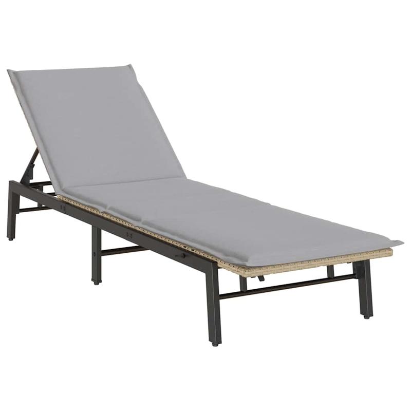 Ligstoel – Zonne-ligstoel – Tuinstoel – Relaxstoel – Lounger – Beige Poly Rattan – Ergonomisch Verstelbaar – Gel Memory Foam Kussen