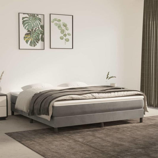 Luxury Light Gray Velvet Bed Frame 160x200cm - Modern Minimalist Queen Size Platform Bed with Smooth Touch Texture, Sturdy Non-Wood Construction, Easy Assembly & Space-Saving Design for Small Bedrooms, Fits All Decor Styles (