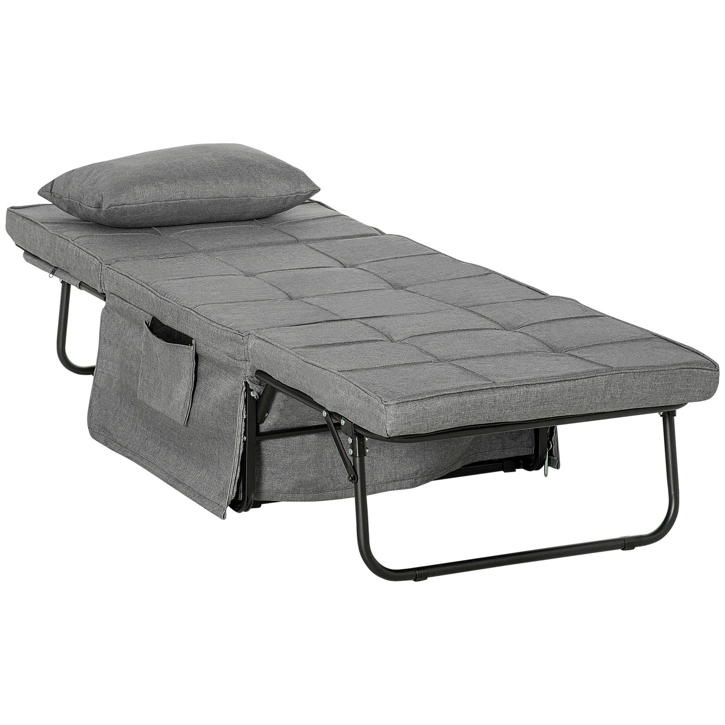 Opvouwbed – Vouwbed – Opklapbed – Logeerbed – Eenpersoonsbed – 8 cm Matras – 5-standen Verstelbare Rugleuning – Stabiel Stalen Frame – Grijs – 188x75x38 cm