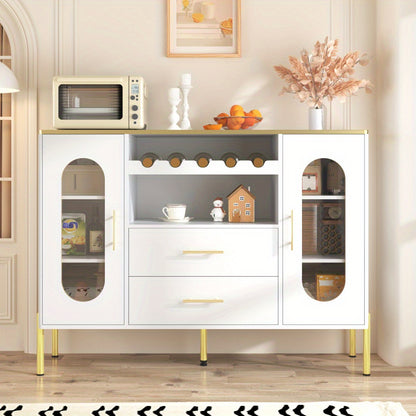 Dressoir – Kast – Sideboard – Opbergkast – Ladekast – Wit MDF Met Glazen Deuren – Inclusief Wijnrek En Lades – Stijlvol En Ruim Opbergmeubel